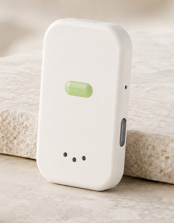 MoKlip wearable standing on stone